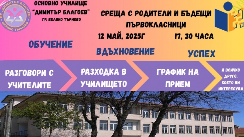 Покана - насочена към родители на бъдещи първокласници